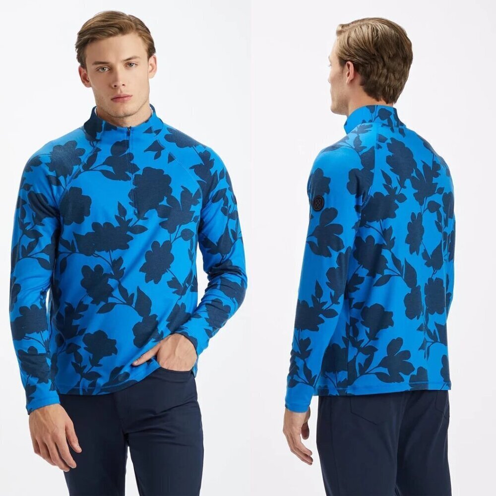 NWT New $155 G/FORE Tonal Floral Luxe Quarter Zip Golf Blue Pullover Size L